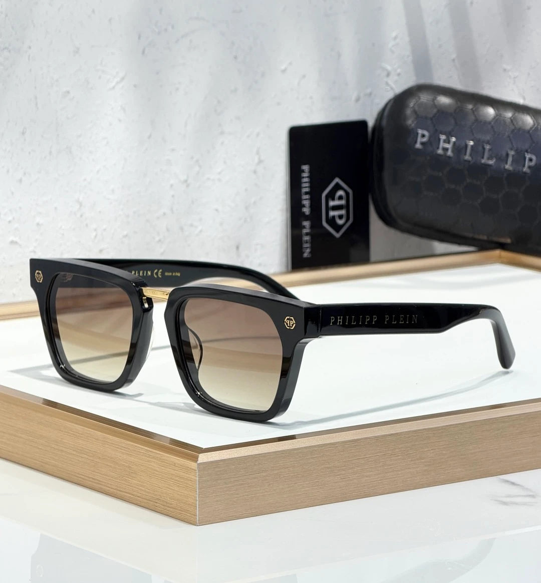 Plein Hexagonal College VPP055 sunglasses Black x Gold x Brown Lens