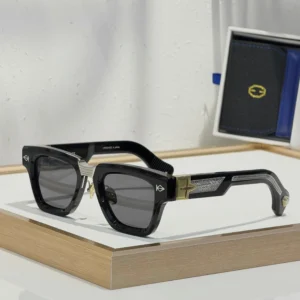 T Henri CO2 Galactique sunglasses, crafted with premium frames and lenses in Egypt front view. Black x Silver x Gold frame with Black lens