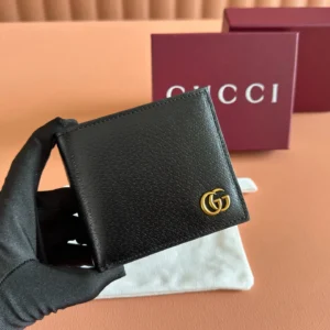 Gucci 428726 GG Marmont black leather mens bifold wallet front view - SezLuxe Egypt