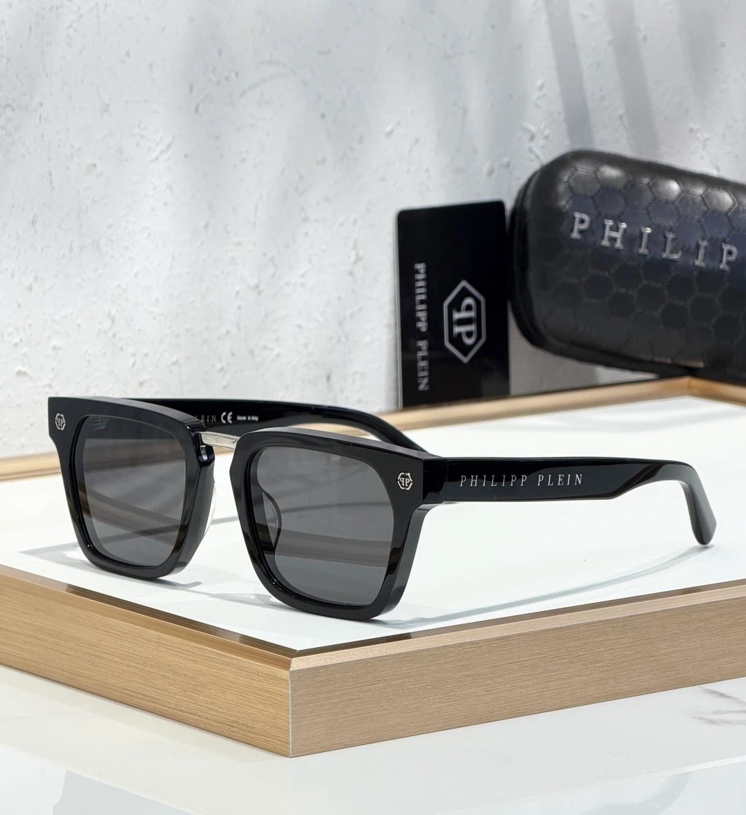 Plein Hexagonal College VPP055 sunglasses Black x Gold x Black Lens