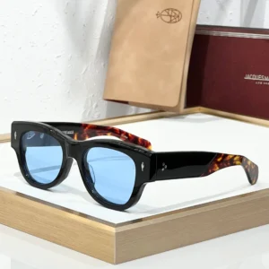 JMM Chelsea Black Havana Blue sunglasses with glossy black acetate frame, havana temples and light blue lenses