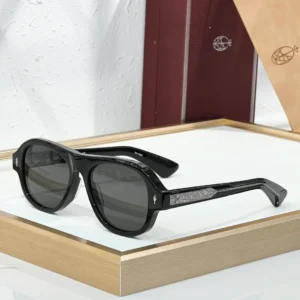 JMM Duende Black Silver sunglasses with black acetate frame, dark smoke lenses and engraved silver temple detail