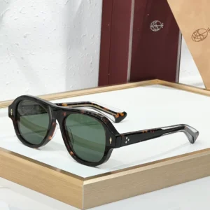 JMM Duende Dark Havana Green sunglasses with dark havana acetate frame, green lenses, and clear temple tips