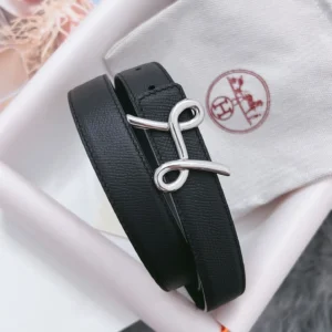 Hermès H Infini reversible black Epsom and Swift leather belt with silver-tone buckle