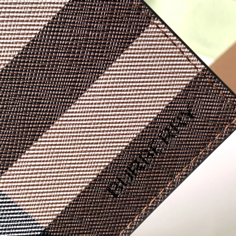 Burberry Colour Block Check bifold wallet in Dark Birch Brown with black leather interior