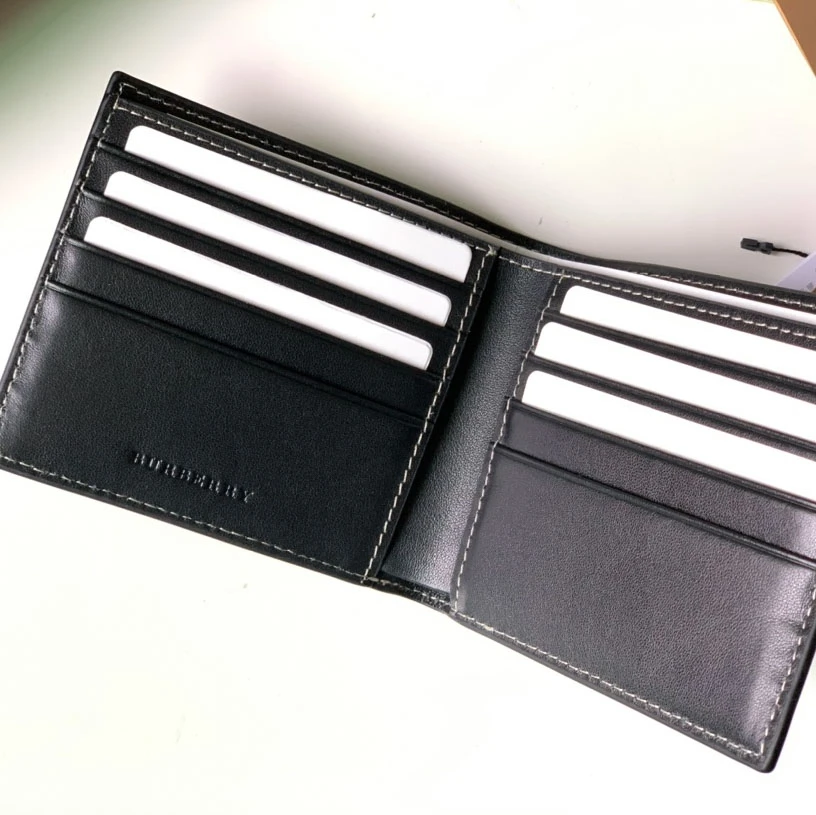 Burberry Colour Block Check bifold wallet in Dark Birch Brown with black leather interior