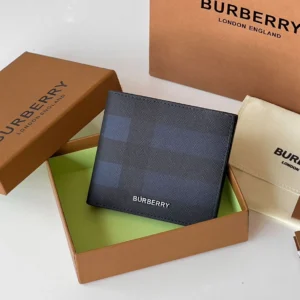 Burberry Check slim bifold wallet in Charcoal with raised metal logo