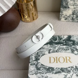 Dior 30 Montaigne white leather belt with silver-tone crystal-embellished CD buckle