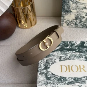 Dior 30 Montaigne taupe leather belt with gold-tone crystal-embellished CD buckle