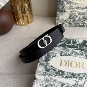 Dior 30 Montaigne black leather belt with silver-tone crystal-embellished CD buckle