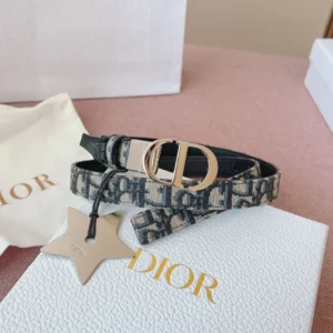 Dior 30 Montaigne reversible blue leather and Oblique jacquard belt with silver-tone CD buckle