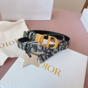 Dior 30 Montaigne reversible blue leather and Oblique jacquard belt with gold-tone CD buckle