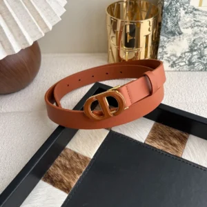 Dior 30 Montaigne brown smooth calfskin belt with antique gold-tone CD buckle