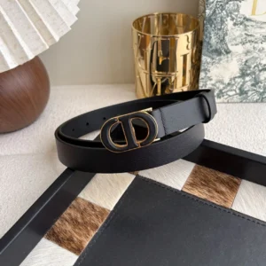 Dior 30 Montaigne black smooth calfskin belt with antique gold-tone CD buckle