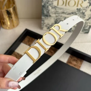 Dior D-Dream white smooth calfskin belt with gold-tone lettering buckle