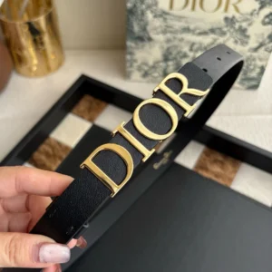 Dior D-Dream black smooth calfskin belt with gold-tone lettering buckle