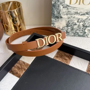Dior D-Dream camel smooth calfskin belt with gold-tone lettering buckle
