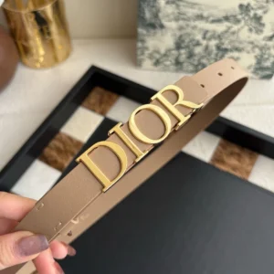 Dior D-Dream Latte smooth calfskin belt with gold-tone lettering buckle