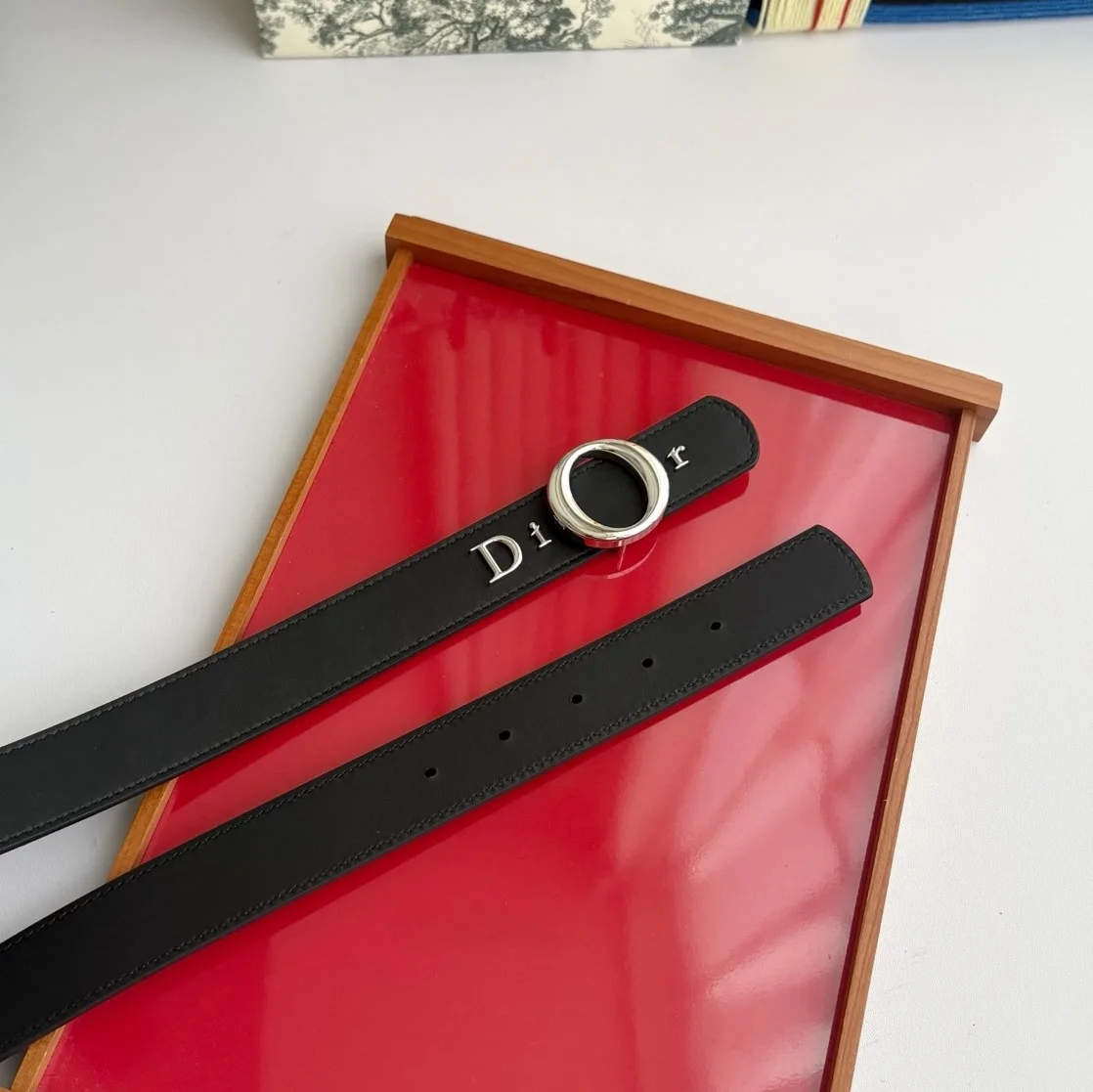 Dior My Dior black smooth calfskin belt with silver-tone signature buckle