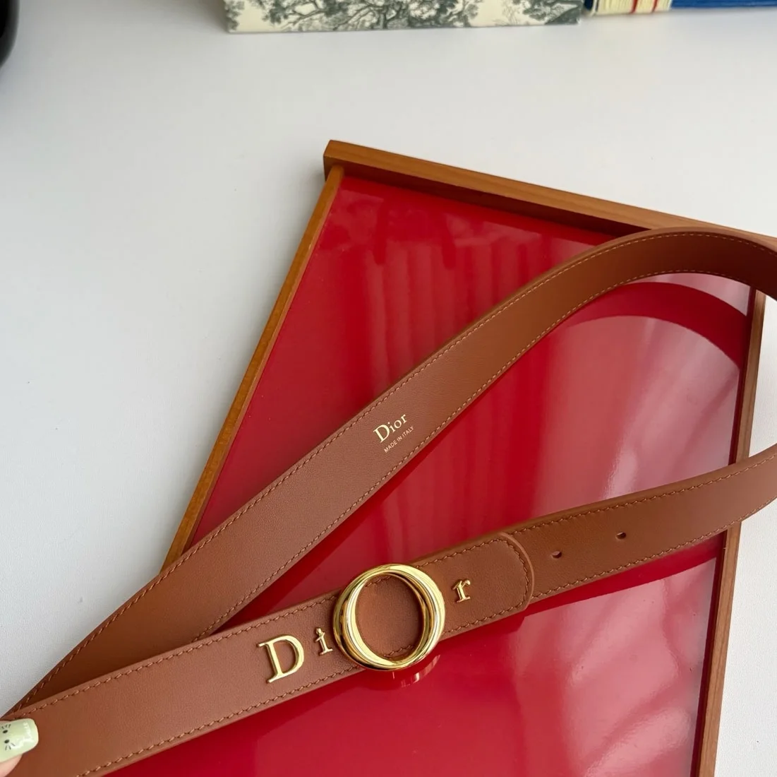 Dior My Dior camel smooth calfskin belt with gold-tone signature buckle