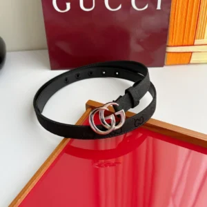 Gucci GG Marmont black GG canvas belt with silver-tone Double G buckle