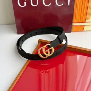 Gucci GG Marmont black GG canvas belt with gold-tone Double G buckle