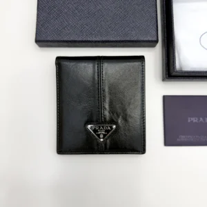 Prada black calfskin bifold wallet with enameled triangle logo