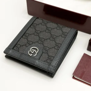 Gucci Ophidia grey and black GG Supreme coin wallet with palladium-tone Double G logo