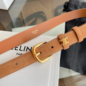 Celine Vivienne tan natural calfskin belt with gold-tone rounded buckle