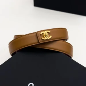 Chanel camel smooth leather adjustable belt with gold-tone CC turn-lock buckle