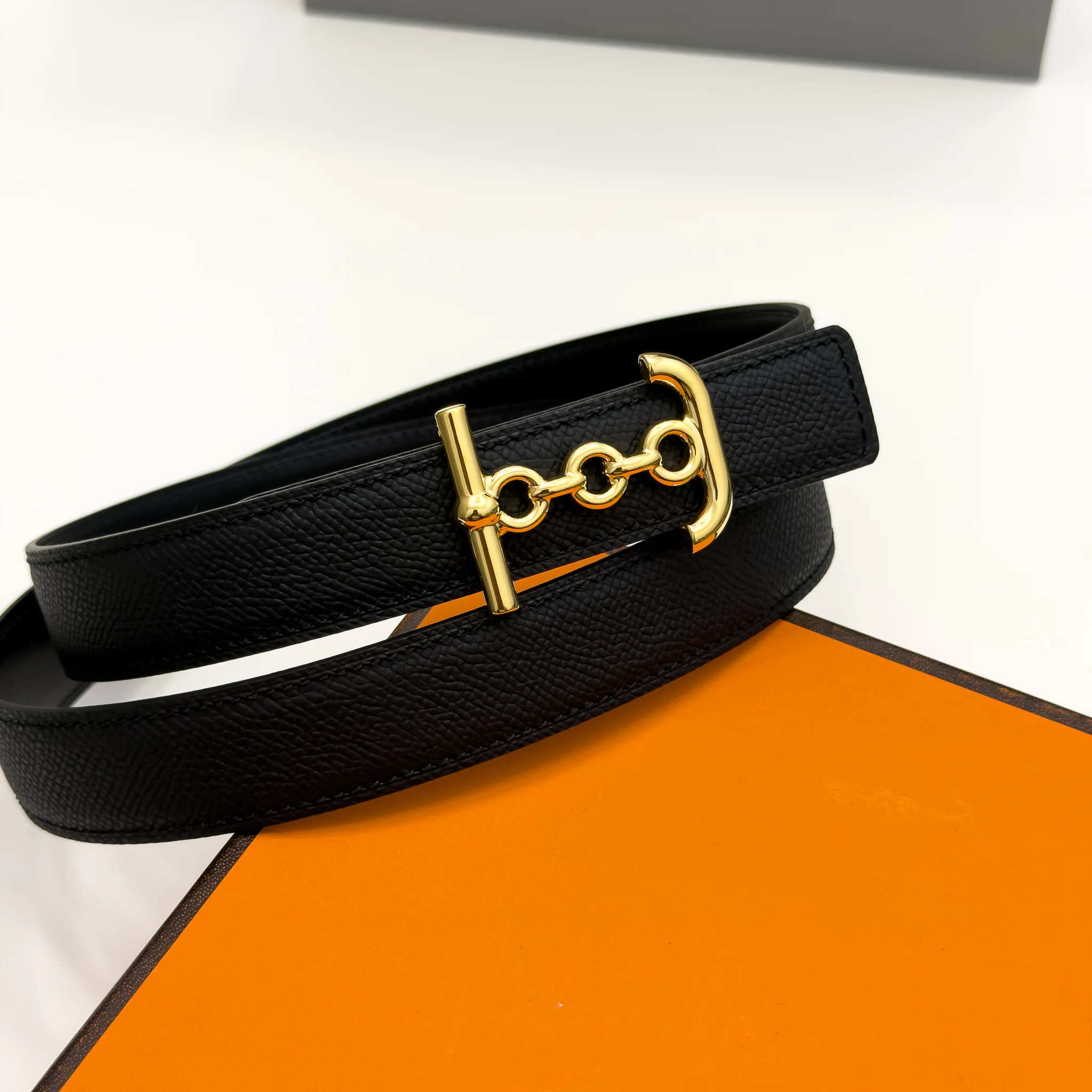 Hermès Ancre Marin reversible black Epsom and Swift leather belt with gold-tone buckle