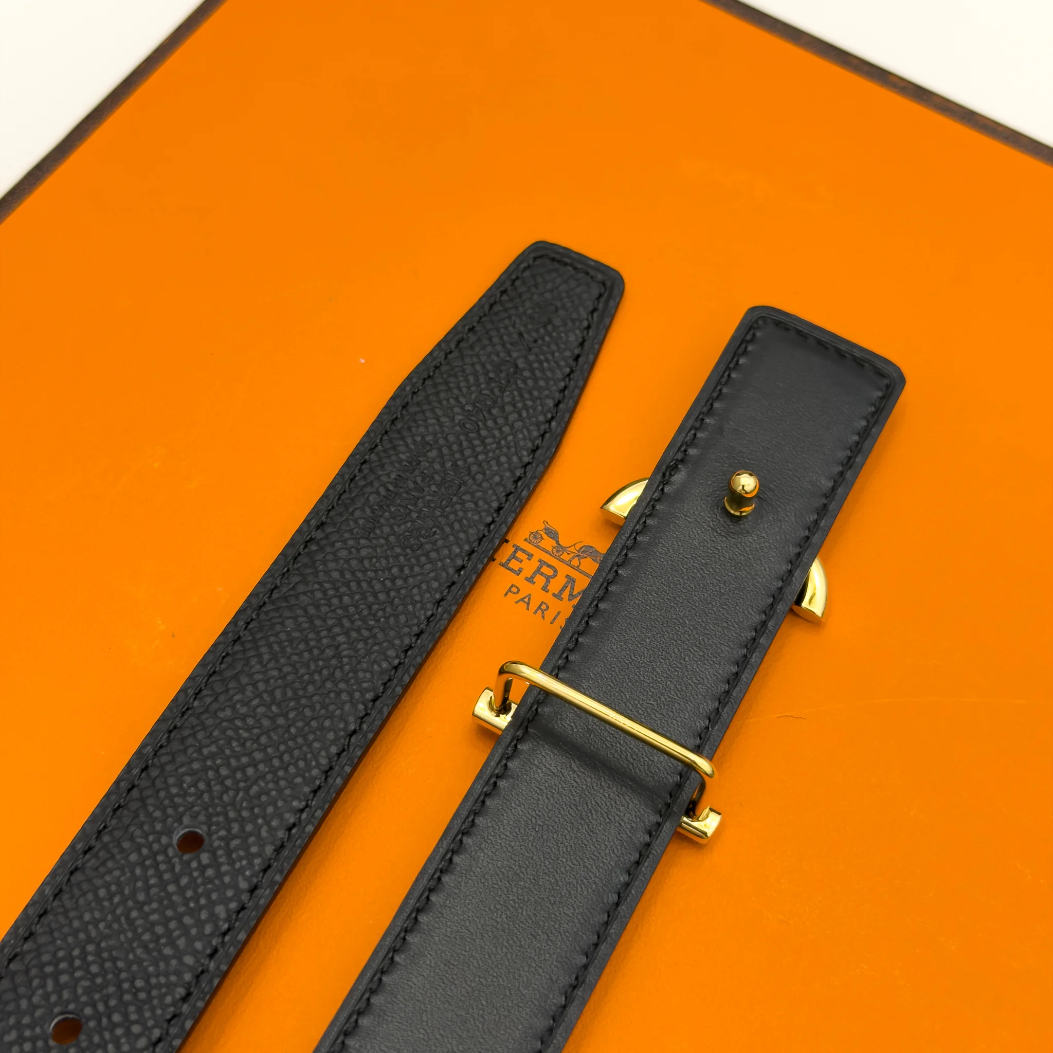 Hermès Ancre Marin reversible black Epsom and Swift leather belt with gold-tone buckle