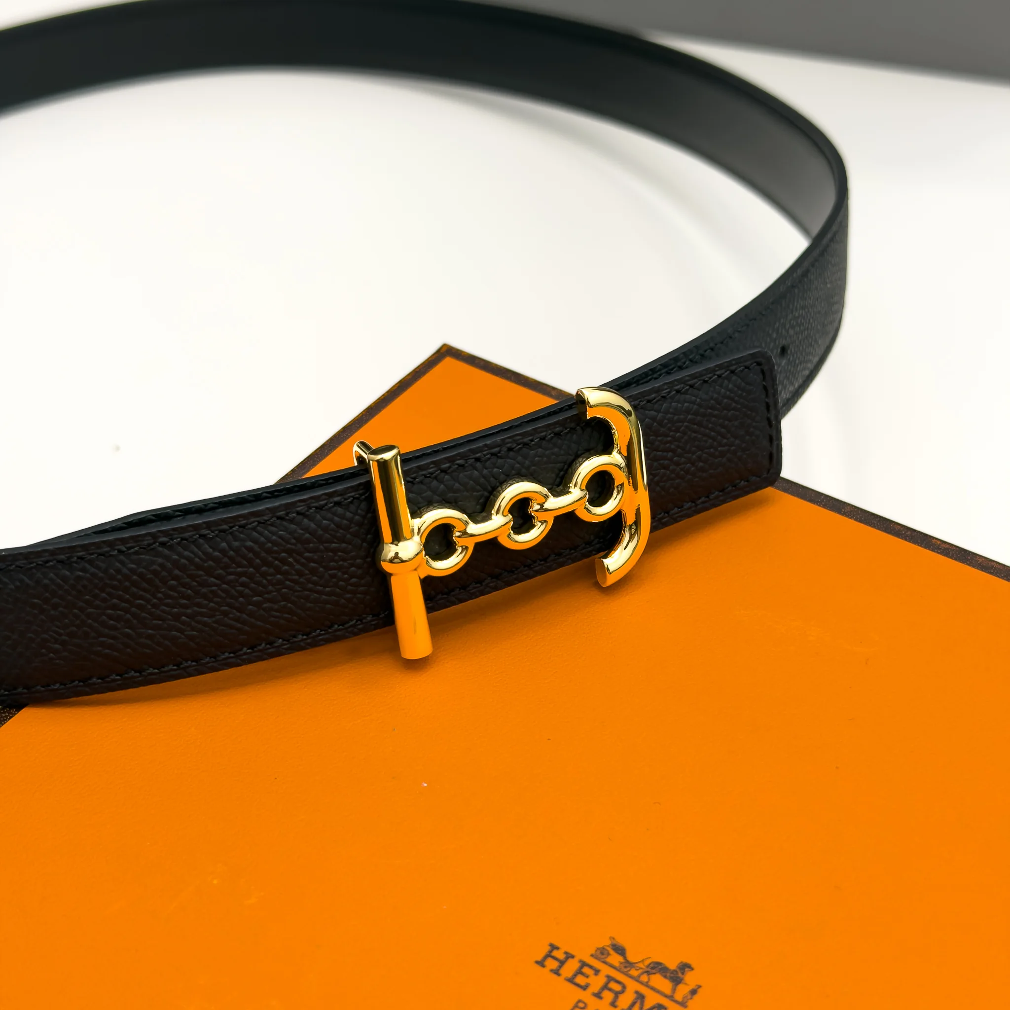 Hermès Ancre Marin reversible black Epsom and Swift leather belt with gold-tone buckle