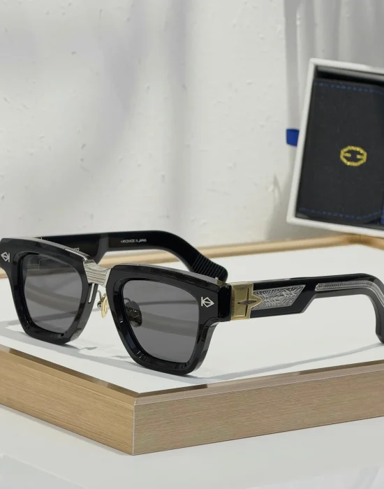T Henri CO2 Galactique sunglasses, crafted with premium frames and lenses in Egypt front view. Black x Silver x Gold frame with Black lens