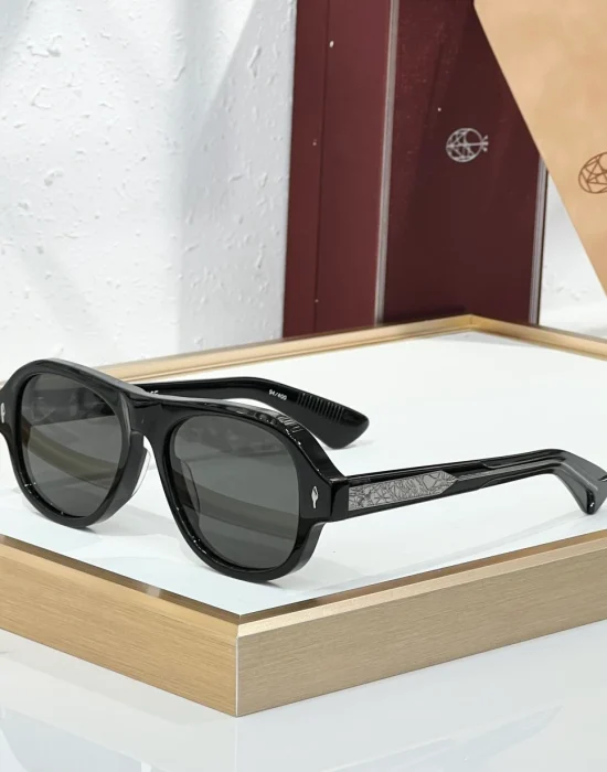 JMM Duende Black Silver sunglasses with black acetate frame, dark smoke lenses and engraved silver temple detail