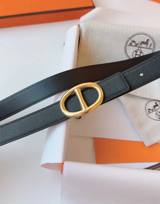 Hermès Ancre Mors reversible black Epsom and Swift leather belt with gold-tone buckle