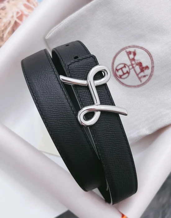 Hermès H Infini reversible black Epsom and Swift leather belt with silver-tone buckle