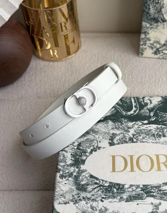 Dior 30 Montaigne white leather belt with silver-tone crystal-embellished CD buckle