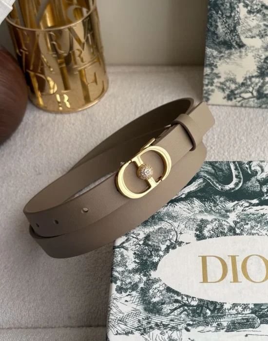Dior 30 Montaigne taupe leather belt with gold-tone crystal-embellished CD buckle