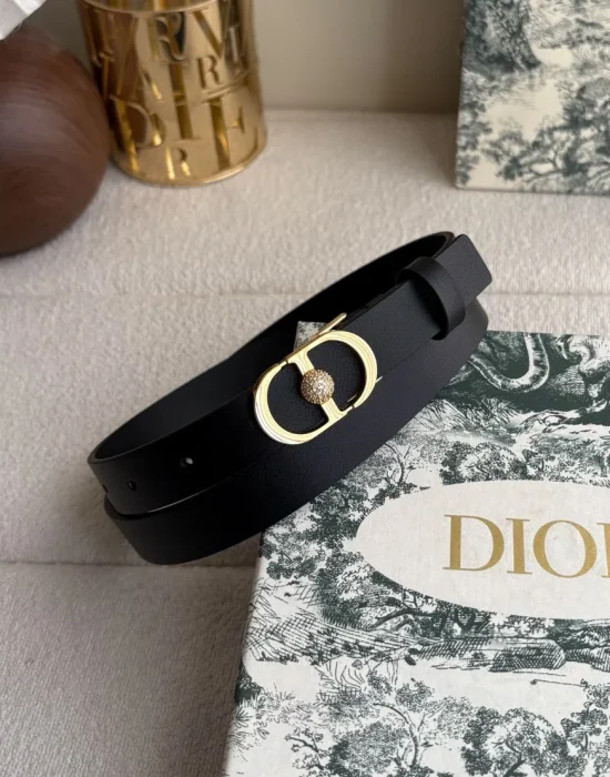 Dior 30 Montaigne black leather belt with gold-tone crystal-embellished CD buckle