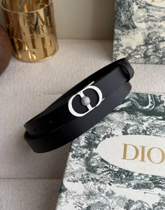 Dior 30 Montaigne black leather belt with silver-tone crystal-embellished CD buckle