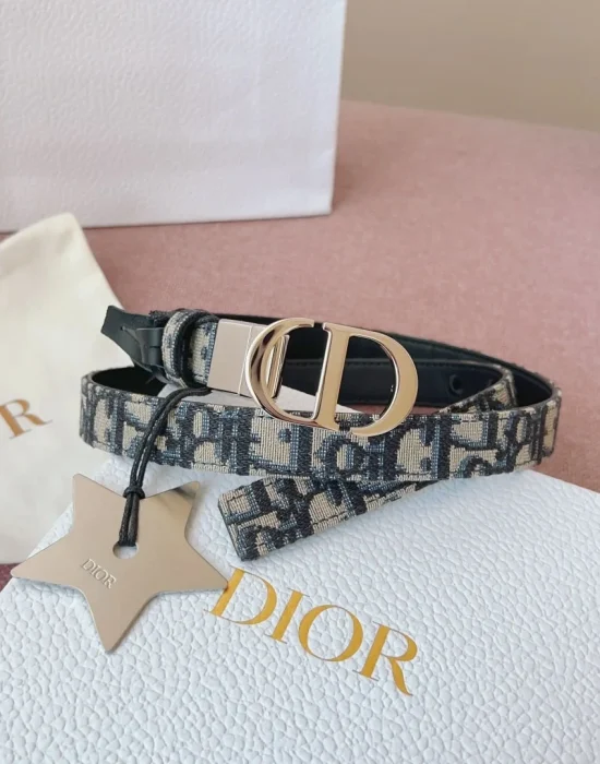 Dior 30 Montaigne reversible blue leather and Oblique jacquard belt with silver-tone CD buckle