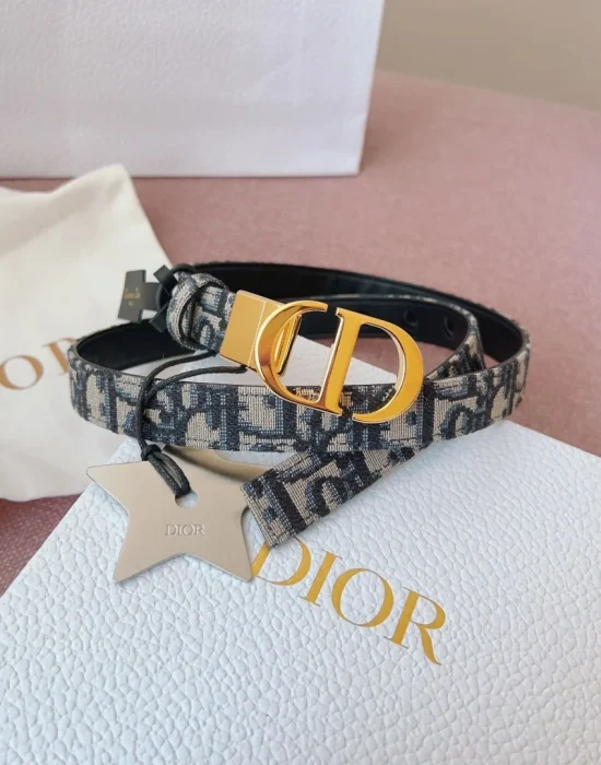 Dior 30 Montaigne reversible blue leather and Oblique jacquard belt with gold-tone CD buckle