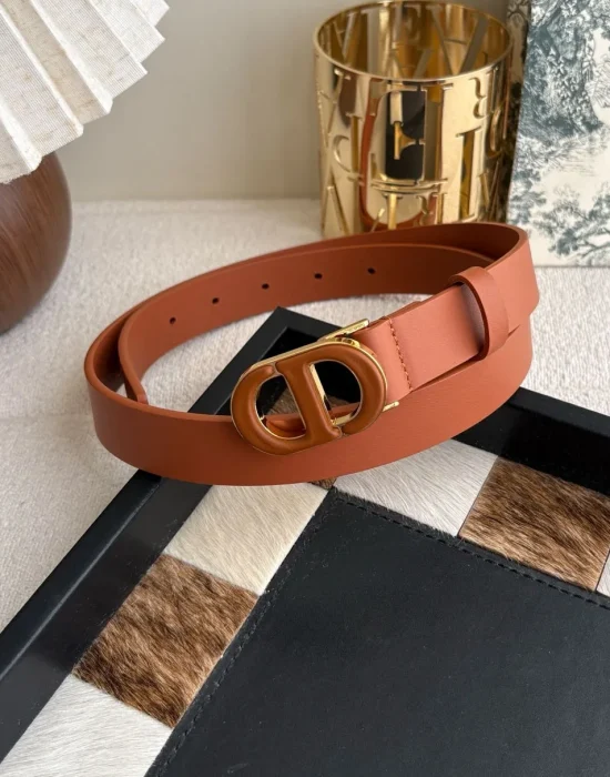 Dior 30 Montaigne brown smooth calfskin belt with antique gold-tone CD buckle