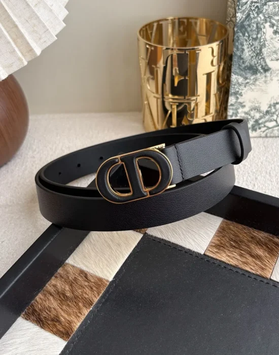 Dior 30 Montaigne black smooth calfskin belt with antique gold-tone CD buckle
