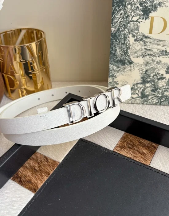 Dior D-Dream white smooth calfskin belt with silver-tone lettering buckle