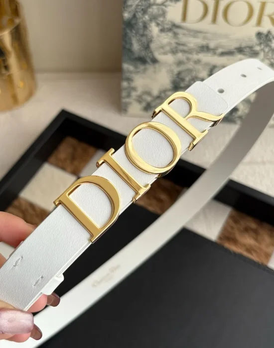 Dior D-Dream white smooth calfskin belt with gold-tone lettering buckle