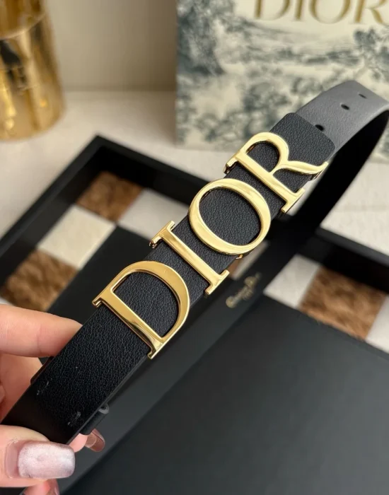 Dior D-Dream black smooth calfskin belt with gold-tone lettering buckle