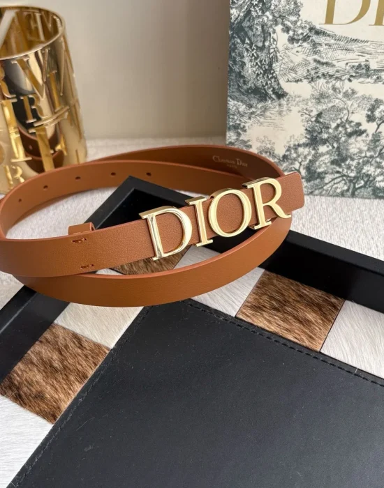 Dior D-Dream camel smooth calfskin belt with gold-tone lettering buckle