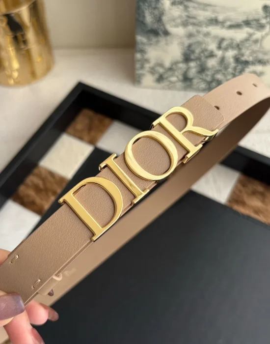 Dior D-Dream Latte smooth calfskin belt with gold-tone lettering buckle